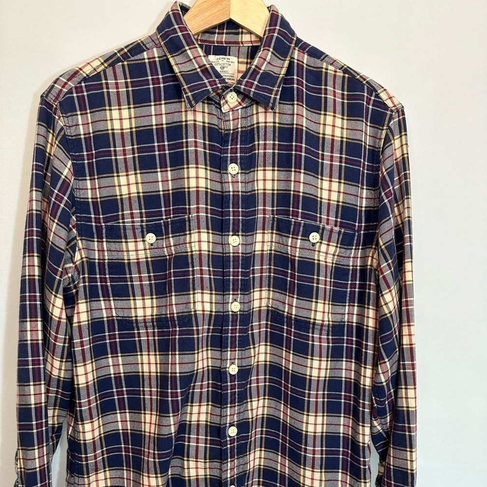 J. Crew Mens Shirt M Flannel Plaid Striped Button Up Long Sleeve 100% Cotton